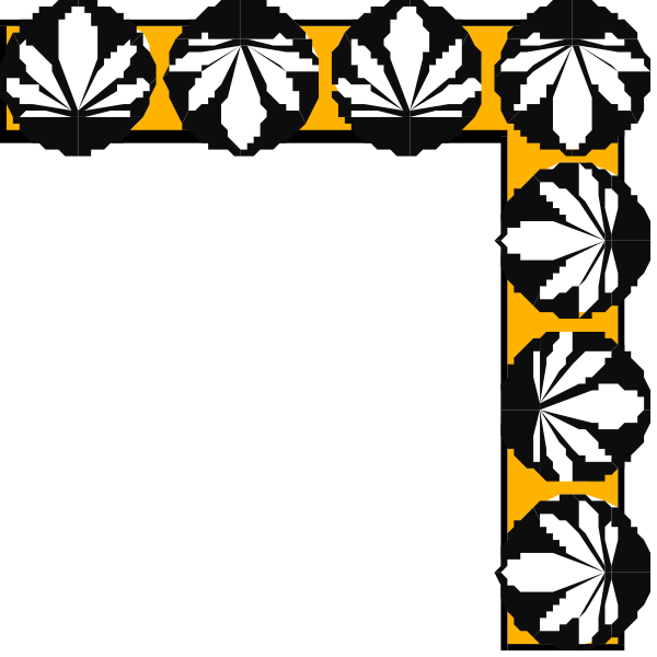 The image shows a black frame with white leaves patterned on it against an orange background.