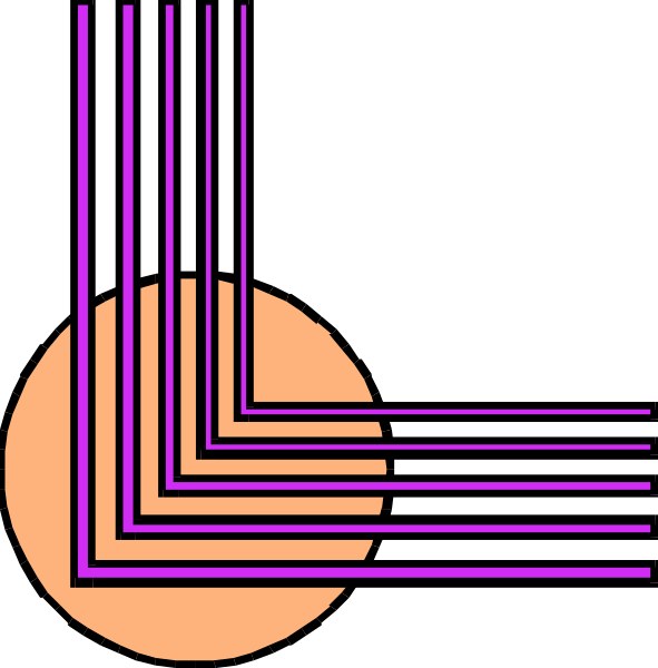 The image shows a simple black and white line drawing of two circles with lines connecting them to form an abstract representation resembling hands on clock faces at different times.