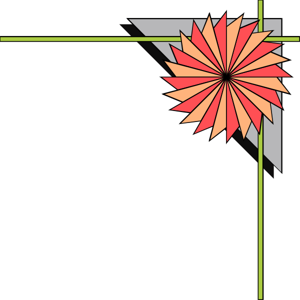 The image shows a simple geometric design with two shapes: an orange star on top of what appears to be a black rectangle that has lines extending from it in different directions forming angles at their ends.