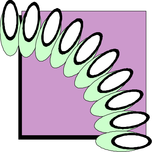 The image shows a curved line with multiple circles along its length against a purple background.