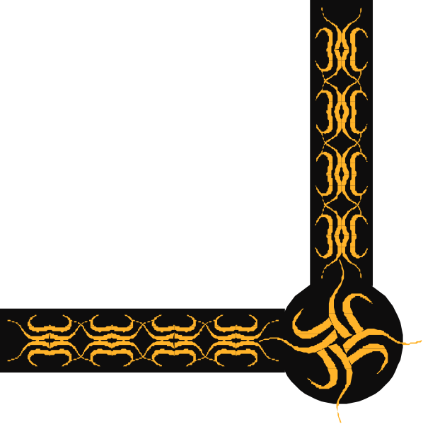 The image shows a black background with an intricate pattern of yellow lines forming various shapes that resemble stylized flowers or abstract designs; there is no text present in this clip-art piece.