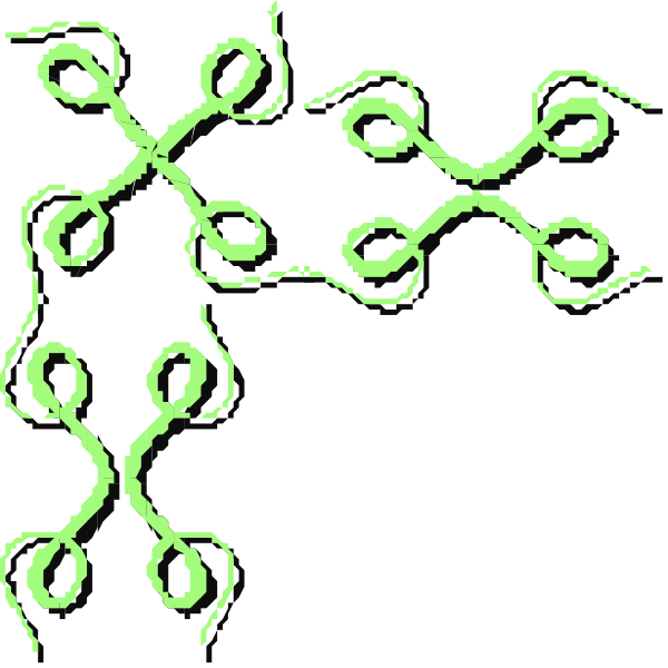 The image shows a black background with green squiggly lines that resemble chemical structures or molecular models of DNA strands.