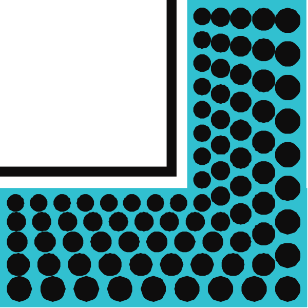 The image shows a blue background with black dots forming an abstract pattern that resembles bubbles floating above what appears to be a white surface below them.
