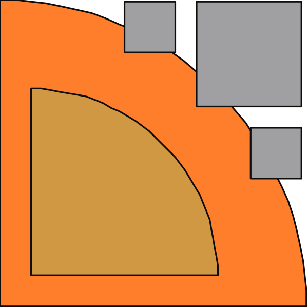 The image shows a stylized graphic of an orange cone with geometric shapes around it against a dark background.