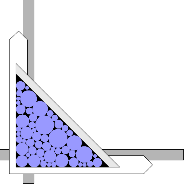 The image shows a black background with white polka dots on top left corner forming an irregular triangle shape that resembles a mountain peak; there is no text present in this clip-art illustration, and it appears to be stylized for use as part of a larger graphic or design.