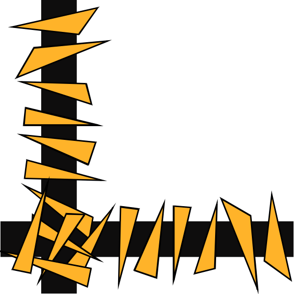The image shows a black background with orange abstract shapes that resemble paper cutouts of various geometric forms such as triangles and rectangles in different sizes creating an illusionary 3D effect on one side where it appears to be folded over itself, giving depth perception. There is no text or other objects present within the frame provided by this image description. The style suggests a digital art creation with emphasis on optical illusions through geometric shapes using color contrast for visual interest and complexity in design elements that create an illusion of three-dimensionality from two dimensions.