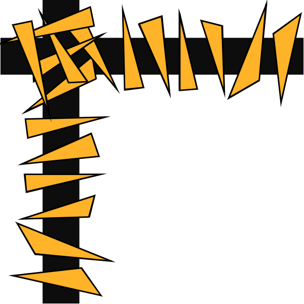 The image shows a black background with yellow abstract shapes that resemble letters forming an irregular border around what appears to be empty space in the center of the frame.