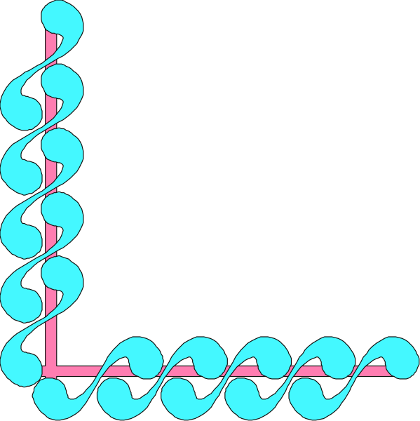The image shows a black background with pink lines forming an abstract design that resembles musical notes on staves against white space in between them.