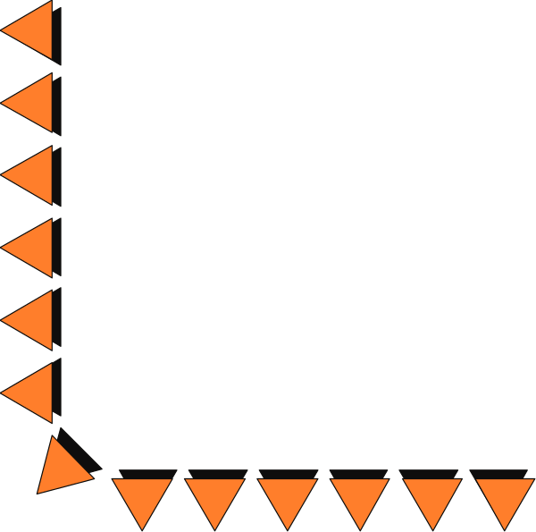 The image shows a black square with orange triangles around it on either side forming an abstract pattern against a dark background.