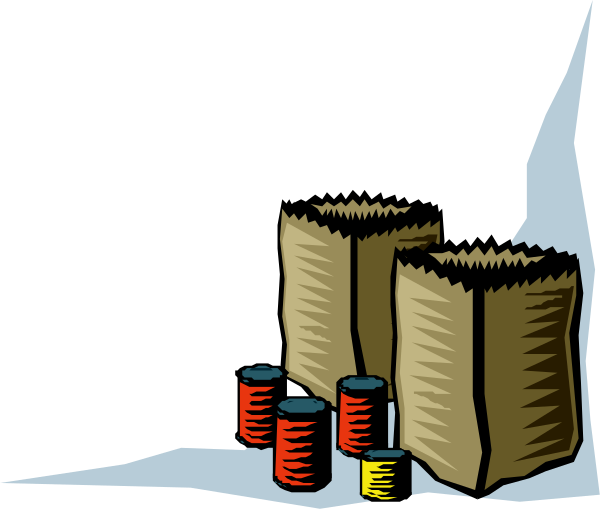 The cartoon shows a group of three brown barrels stacked on top of each other with two red cans placed in front of them against a dark background.