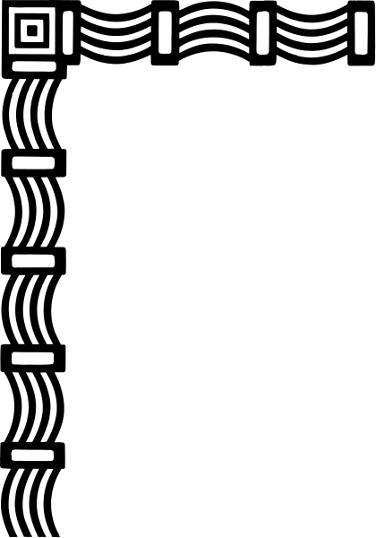 The black and white image shows a stylized architectural column with decorative patterns on it against a gray background.