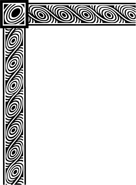 The image shows a black and white abstract design with swirling patterns that resemble motion lines around an object which appears to be a stylized letter "t".