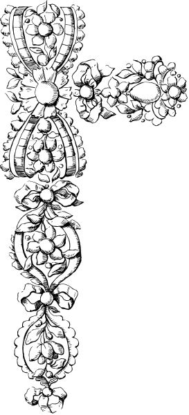 The image shows a black and white graphic of an abstract design with various shapes that resemble organic forms such as leaves, flowers, and possibly some sort of creature or plant life in motion against a dark background.