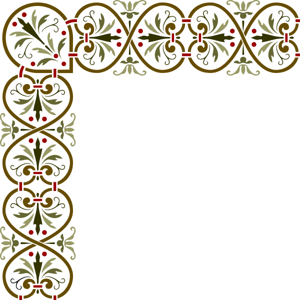 The image shows a decorative border with an intricate design featuring scrollwork patterns on either side of what appears to be a central rectangular space meant for inserting text or images; it is in black-and-white, suggesting that color information may not accurately represent its actual appearance if the original has colors.