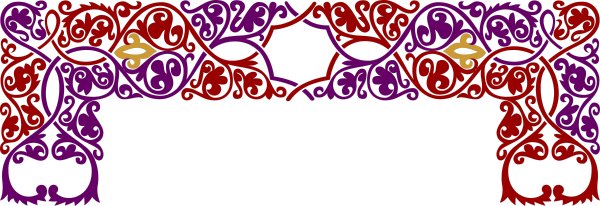 The image shows a purple banner with red designs on it against a gray background.