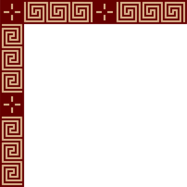 The image shows a red border with an intricate design framing a black square at its center.