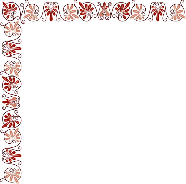 The image shows a red frame with an intricate border design containing various patterns around it; inside this frame is nothing but black space where one would expect to see content that has been removed from the picture.