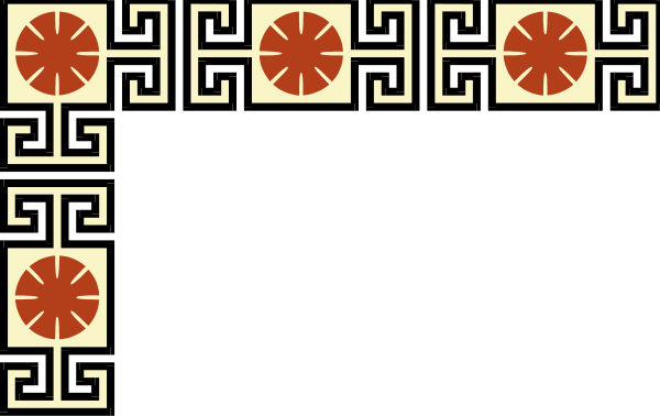The image shows a pixelated representation of an intricate design with red flowers at each corner against a dark background.