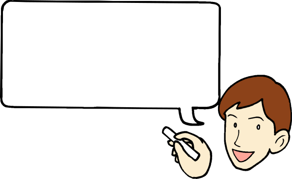 The image shows a cartoon of an animated character holding up a speech bubble with text inside it while standing next to another person who is writing on paper in front of them.