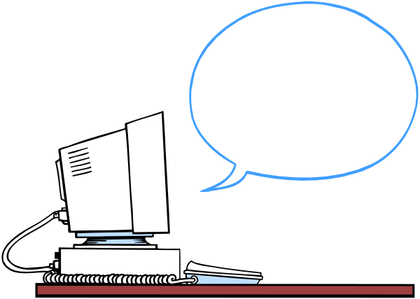 The image shows a cartoon of an office environment with a computer monitor displaying text that says "Untitled," next to which is a speech bubble containing another piece of untitled content; there's also a keyboard and mouse in front, suggesting someone might be working on this device.