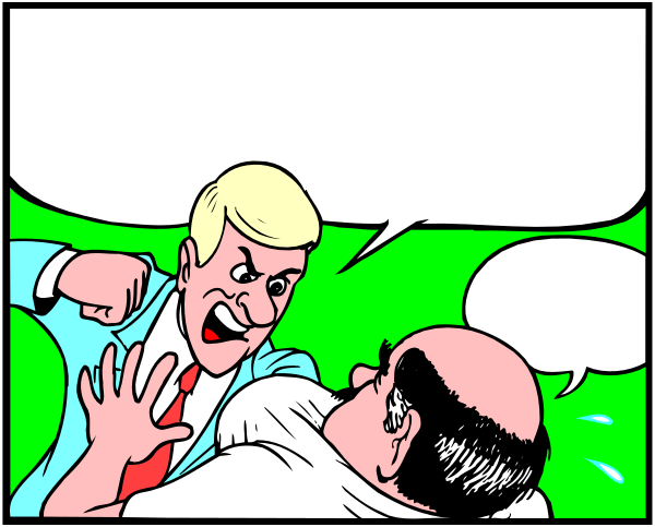 The comic strip shows two men engaged in a heated conversation with speech bubbles containing their dialogue; there is no text provided for what's being said.