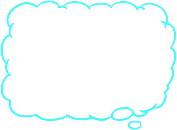 The image shows a speech bubble with two thought bubbles inside it against a gray background.