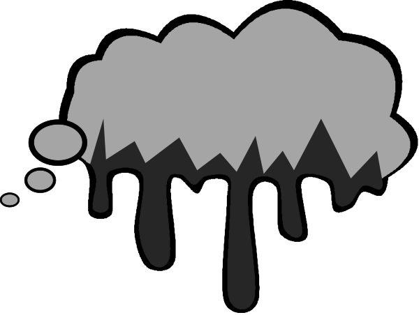 The black and white illustration shows a cloud with raindrops falling from it above an ice cream cone that has been melted by these drops into a puddle of water on which rests another smaller, darker cloud-like shape resembling a tree or mountain range.