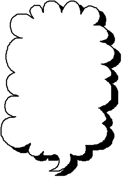 The image shows a black and white cartoon of an abstract thought bubble with text inside it that reads "THOUGHT BUBBLE."