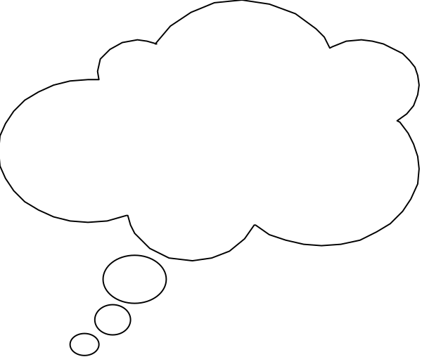 The image shows a black thought bubble with white speech bubbles inside it against a dark background.