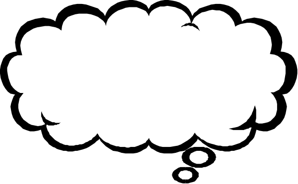 The image shows a black speech bubble with white thought bubbles inside it against an unseen background.