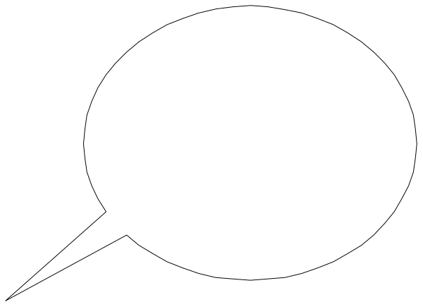 The image shows a black speech bubble with white text inside it against an indistinct background that appears to be dark grey in color.