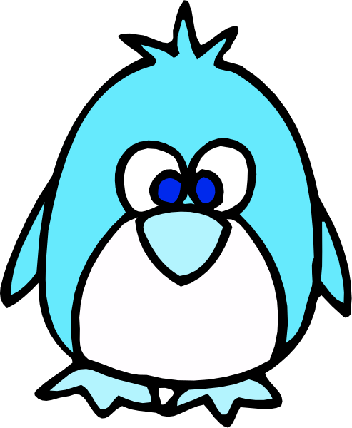 The image shows a cartoon bird with blue feathers standing on two legs against a black background.