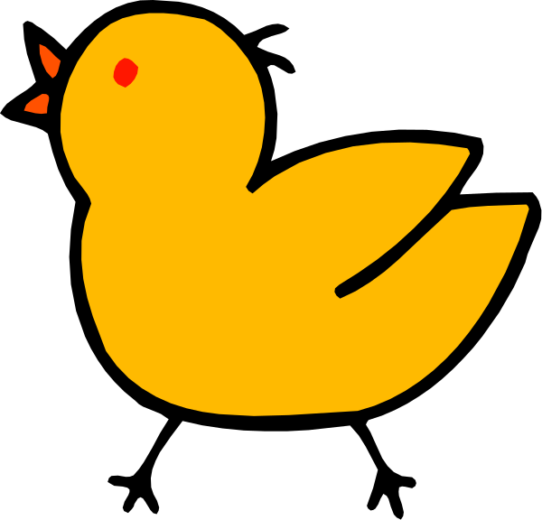 The image shows a simple line drawing of an orange rubber duck with two eyes on it against a black background.