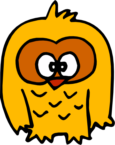The image shows a cartoon owl with large eyes looking to its left side of frame.