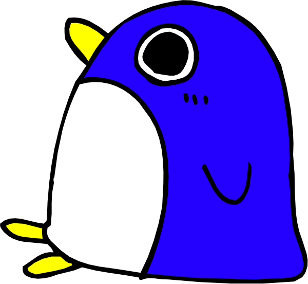 The image shows a cartoon bird with big eyes sitting on top of what appears to be an eggplant-shaped object in front of it.