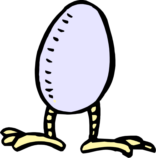 The images show a cartoon egg with eyes that appears to be walking on two legs like a humanoid figure; it's in three different positions: standing upright, sitting down, then lying flat as if broken open and spilling out its contents onto an unseen surface below.