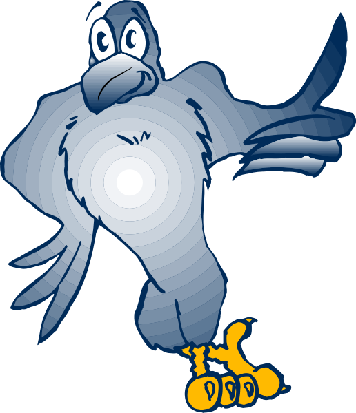 The image features a cartoon eagle with its wings spread wide against an orange background; it is standing on two legs in front of what appears to be a sunburst effect at bottom center.