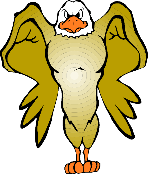 The image features a cartoon eagle with its wings spread wide against an orange background.