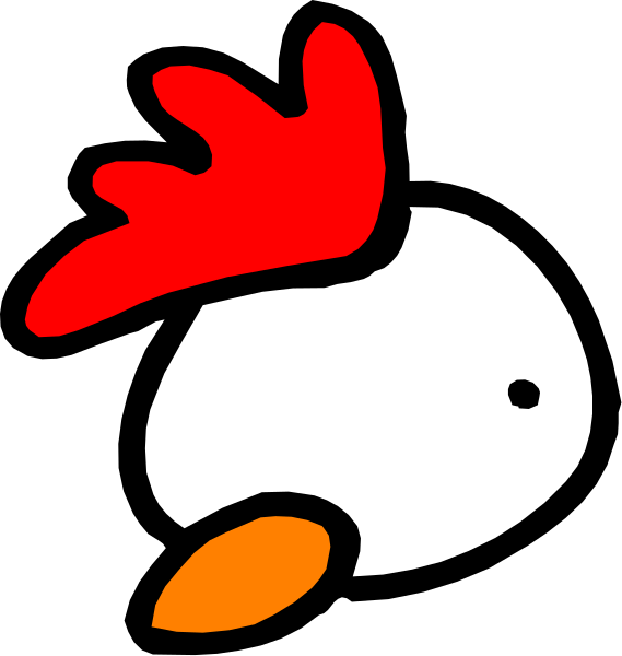 The image shows a cartoon chicken with red feathers on its head next to an icon of what appears to be a fish swimming upwards in water.