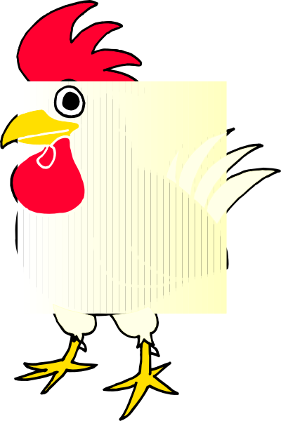 The image shows a cartoon chicken standing next to an empty sign with its beak open as if it's speaking.
