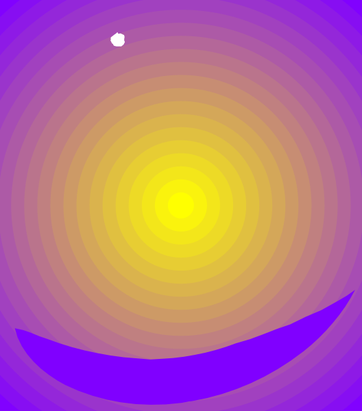 The image shows a purple smiley face with an orange background inside of it.