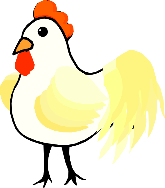 The image shows a cartoon chicken with yellow feathers standing on top of its tailfeather.