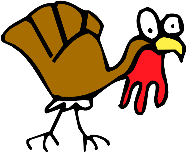 The image shows a cartoon turkey with its head missing blood dripping from it against an American flag background.