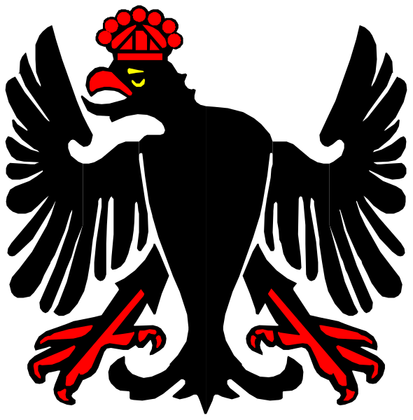 The image shows a black silhouette of an animal with red accents on its body against a dark background.