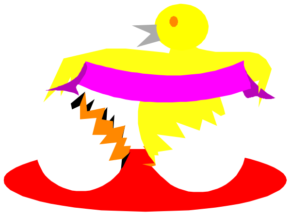 The image shows a cartoon of an egg with two smaller eggs on its back being held by what appears to be another character that is also depicted as an egg but in purple coloring.