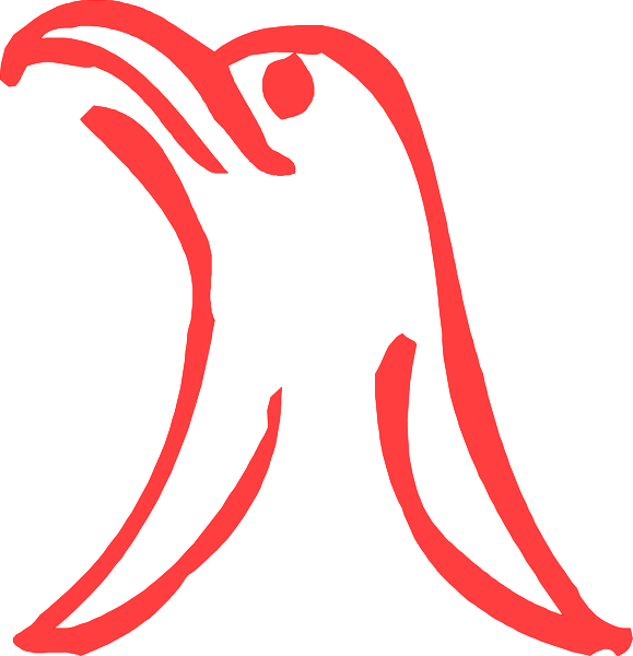 The image shows a red bird silhouette with wings spread out against two different backgrounds: black on top and white below.