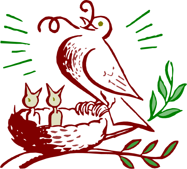 The image shows a stylized illustration of three birds sitting on branches with candles between them; there is no text present in this clip-art piece.