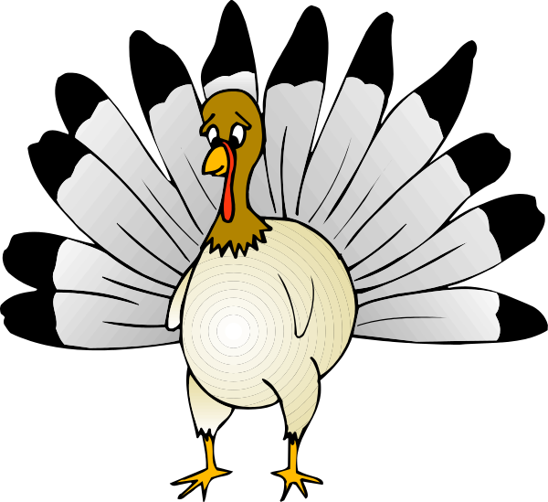 The black and white cartoon depicts a turkey with its wings spread wide inside an oval frame that resembles a window pane.