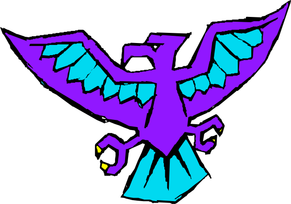 The image shows a purple bird with blue wings on its back against a black background.