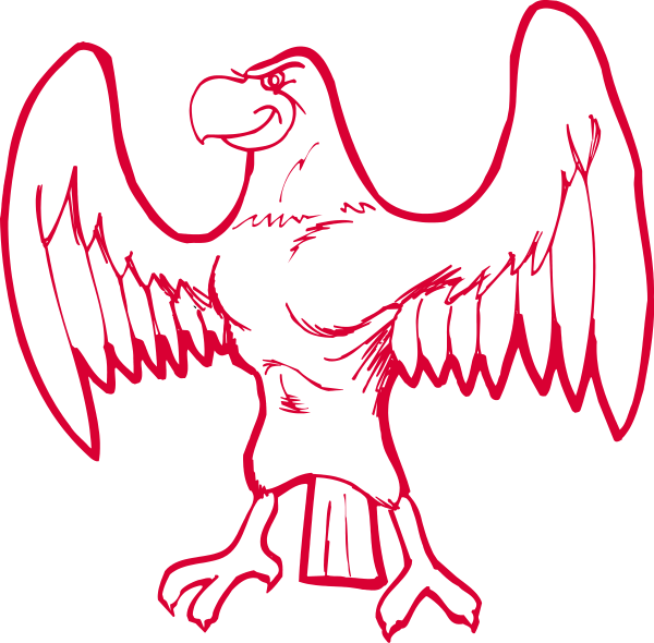 The image shows a cartoon eagle with its wings spread wide against a black background.